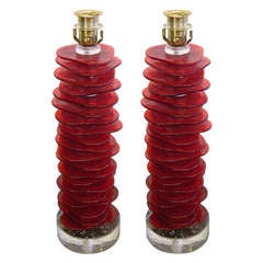 1970s Whimsical Italian Pair of Red Murano Glass Lamps