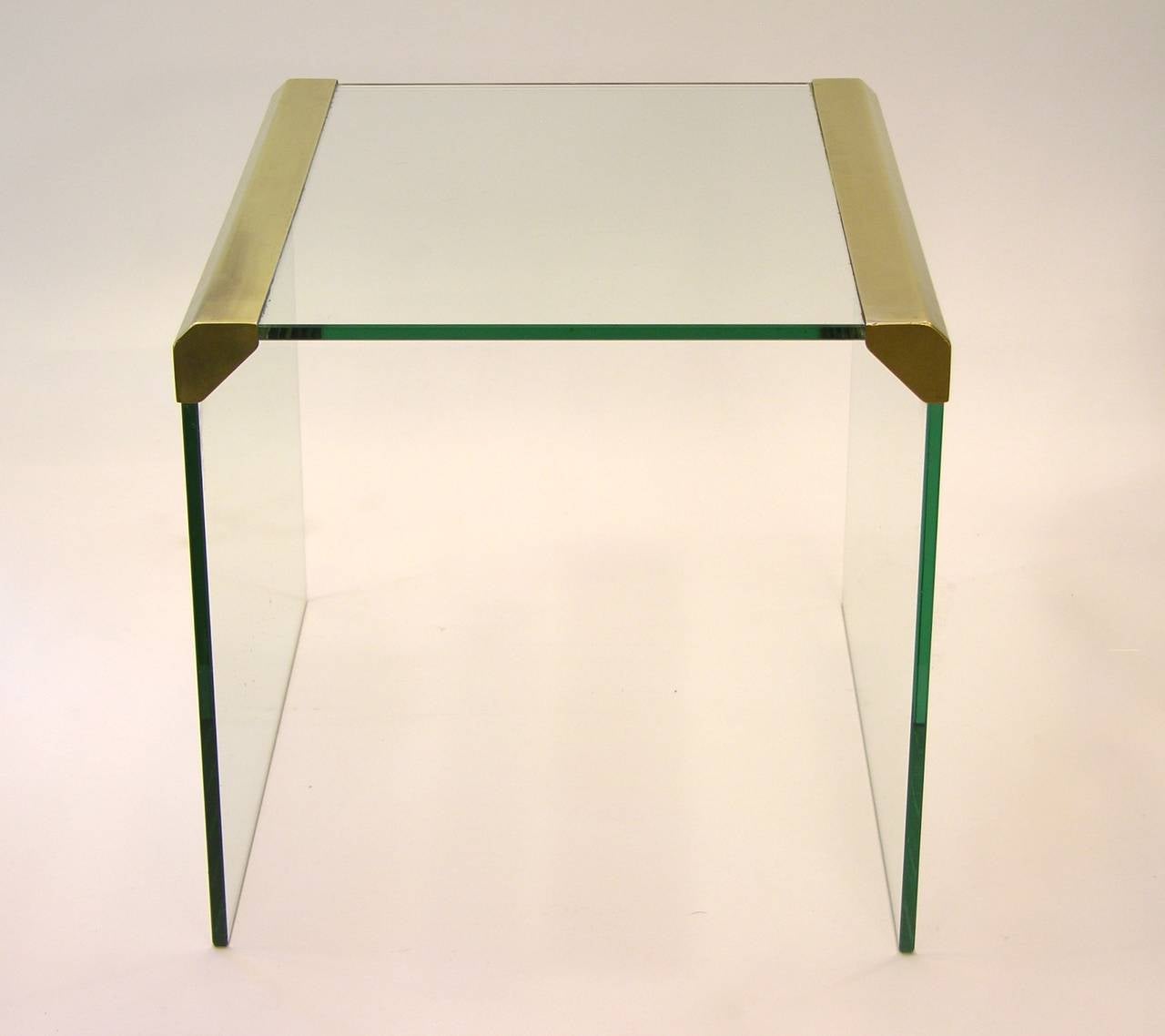 Pierangelo Gallotti 1970s Italian Pair of Glass and Brass Side Coffee Tables 2