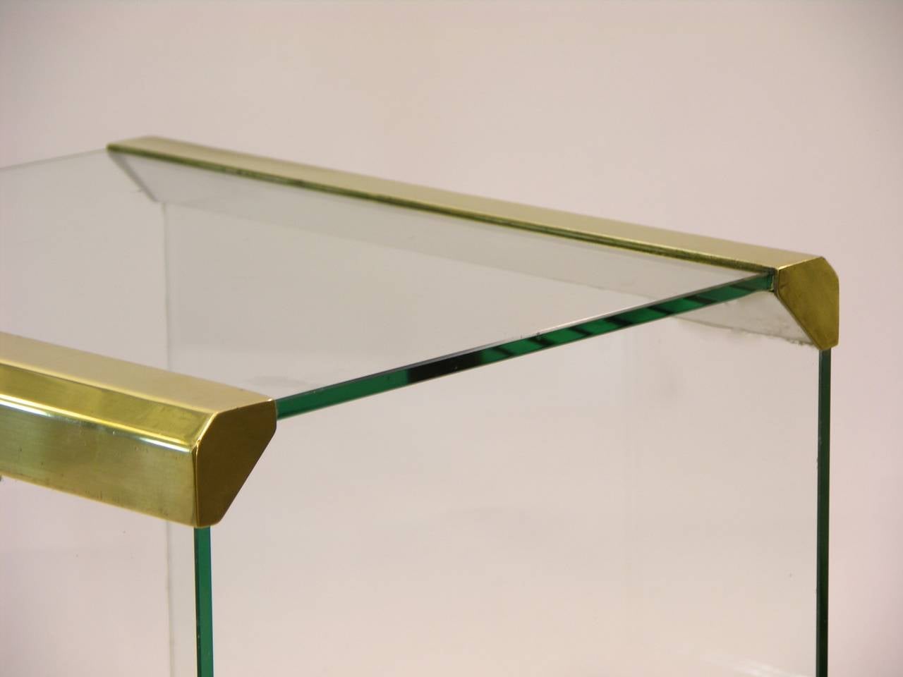 Pierangelo Gallotti 1970s Italian Pair of Glass and Brass Side Coffee Tables 1