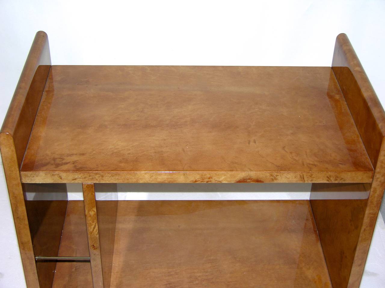 Metal Aldo Tura Rare Amber Goatskin Cart or Side Table