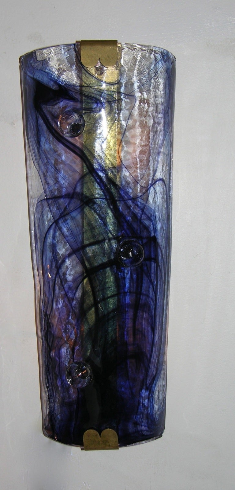 1970s Unusual Italian Pair of Blue Textured Glass Wall Lights at 1stdibs