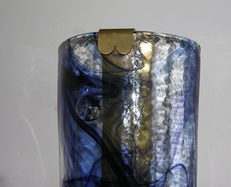 1970s Unusual Italian Pair of Blue Textured Glass Wall Lights at 1stdibs