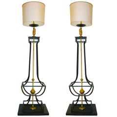 20th C. Oversized Pair Of Gilt-Iron Floor Lamps by Jacques Garcia