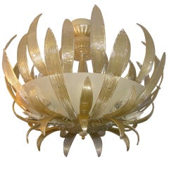 1950s Huge One-Of-A-Kind Venetian Chandelier With Gold Leaves By Seguso