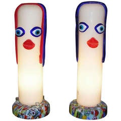 Vintage 1960s Very Fun Pair of Murano GLass Lamps