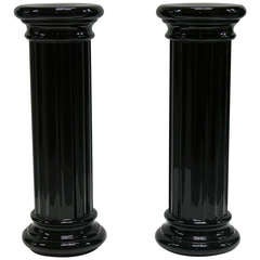 1940s Rare Pair of Italian Black Glass Columns