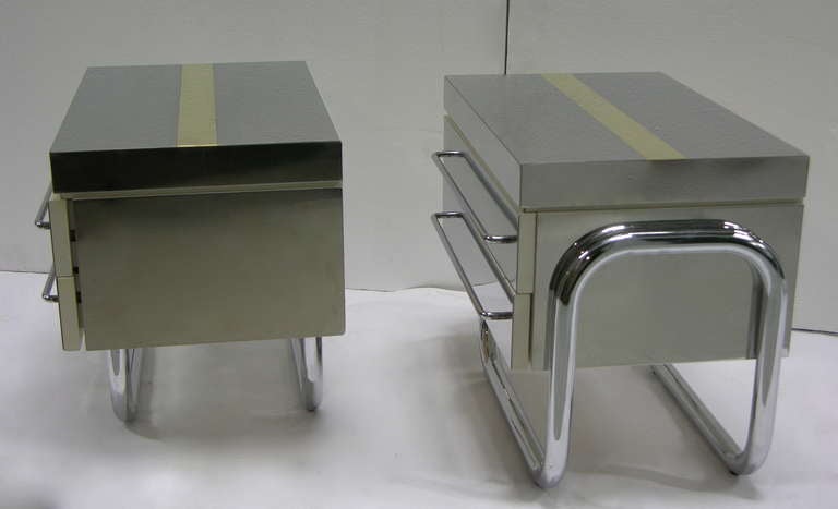 1970s Italian Design Rare Pair of Chrome and Brass Side Tables by Frigerio 1