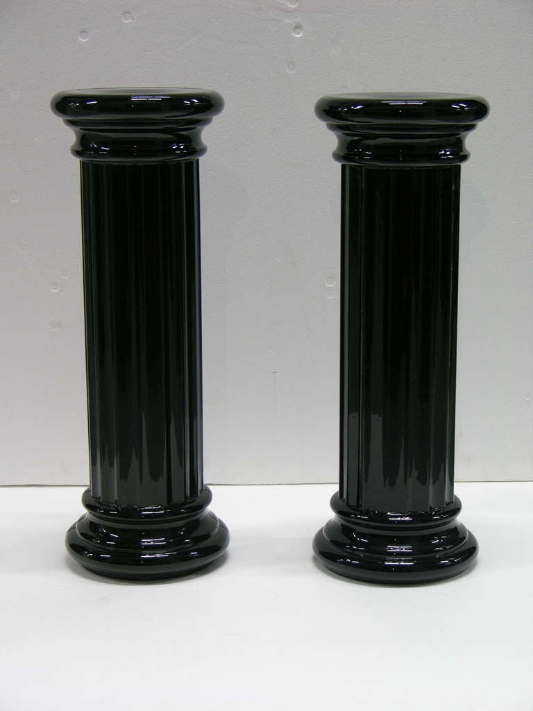 1940s Rare Pair of Italian Black Glass Columns