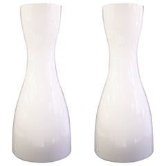 Vistosi 1970 Minimalist Pair of White Murano Glass Lamps