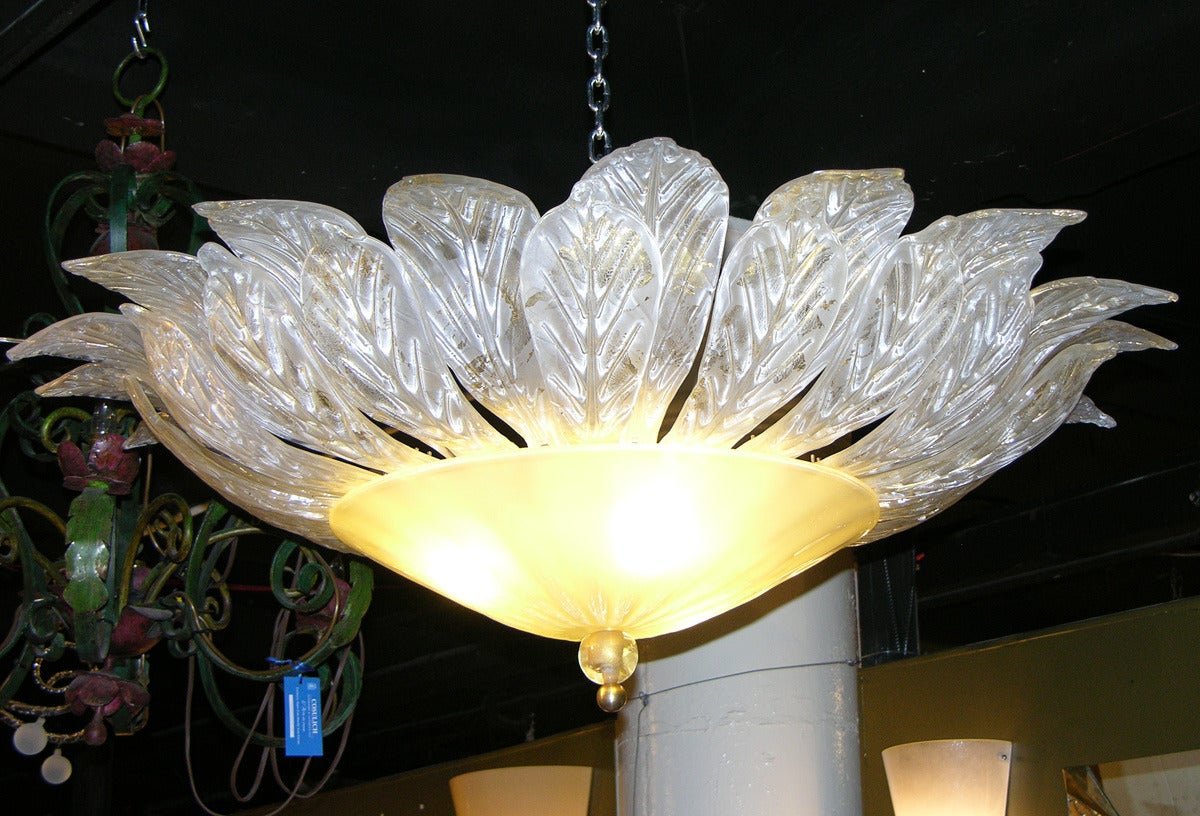 Seguso Vetri d'Arte 1960s Murano Glass Chandelier Worked with Pure Gold 1