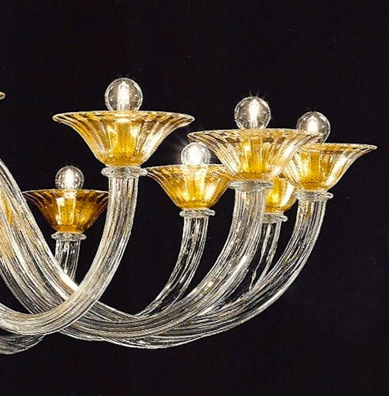 Italian Monumental Murano Glass 16-Light Chandelier Worked with Pure Gold