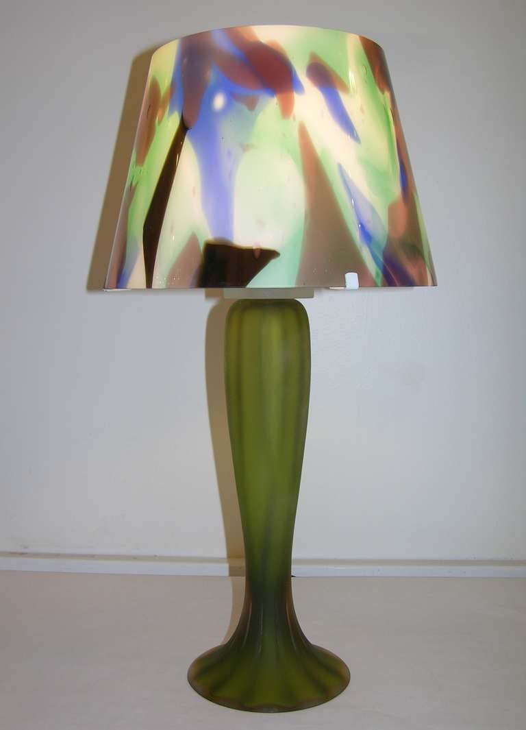 1950s Rare Pair of Green Glass Lamps by Vistosi with Murano Glass Shades