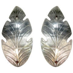 Barovier Toso Italian Pair of Huge Leaf-Shape Silver Murano Glass Sconces 4