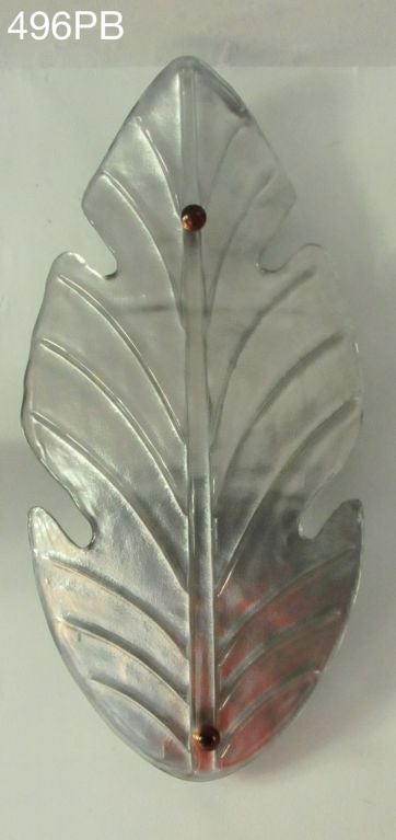 Hand-Crafted Barovier Toso Italian Pair of Huge Leaf-Shape Silver Murano Glass Sconces