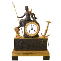 Antique French Empire Gilt Bronze Figural Mantle Clock