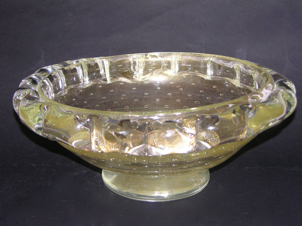 Costantini 1970s Italian Murano Glass Bowl Worked with Pure Gold 3