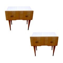 A pair of vintage Italian end tables in ashwood