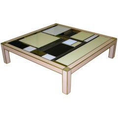 1970s vintage Italian coffee table in bronze with glass top