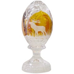 Vintage Animal Engraved Overlaid Gold Glass Egg 