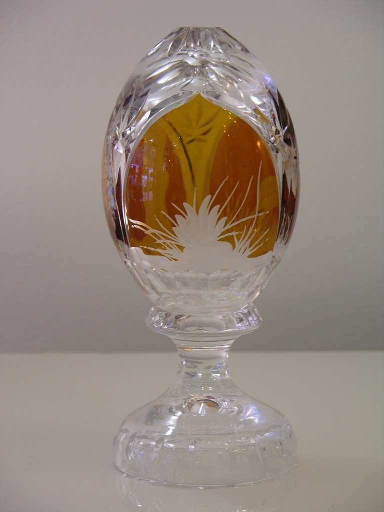 Vintage Animal Engraved Overlaid Gold Glass Egg  In Excellent Condition In New York, NY
