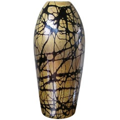 Black and Gold Italian Murano Glass Vase by Cenedese