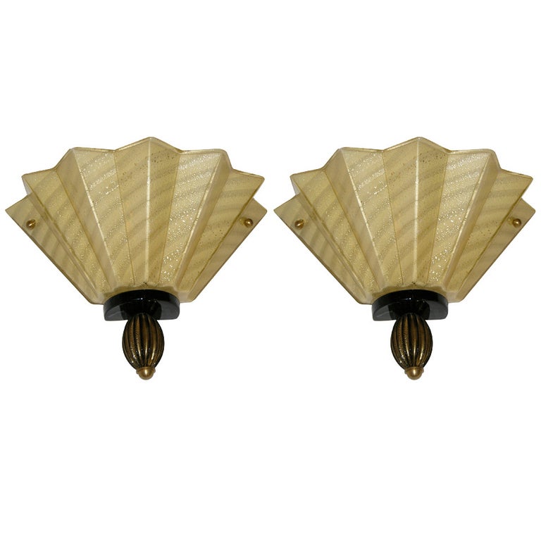 1950s Aureliano Toso Pair of Gold FanShaped Murano Glass Sconces For Sale at 1stDibs fan sconces