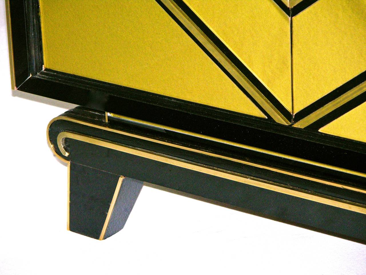 Late 20th Century 1970s Italian Art Deco Design Black and Gold Glass Cabinet