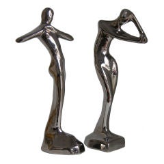 Contemporary Italian Stylized Ceramic Women Sculptures Covered in Platinum 2