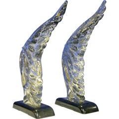 Retro Pair of "wings" smoked Murano glass sculptures by Rossi