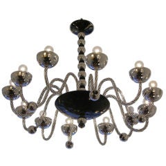1950s rare vintage chromed and black Murano glass chandelier