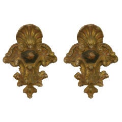 Italian Antique Pair of Rococo 18th Century Black & Gold Carved Wall Decorations 6