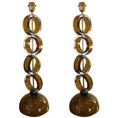 1970s Italian Pair of Amber Murano Glass Lamps by Alberto Dona