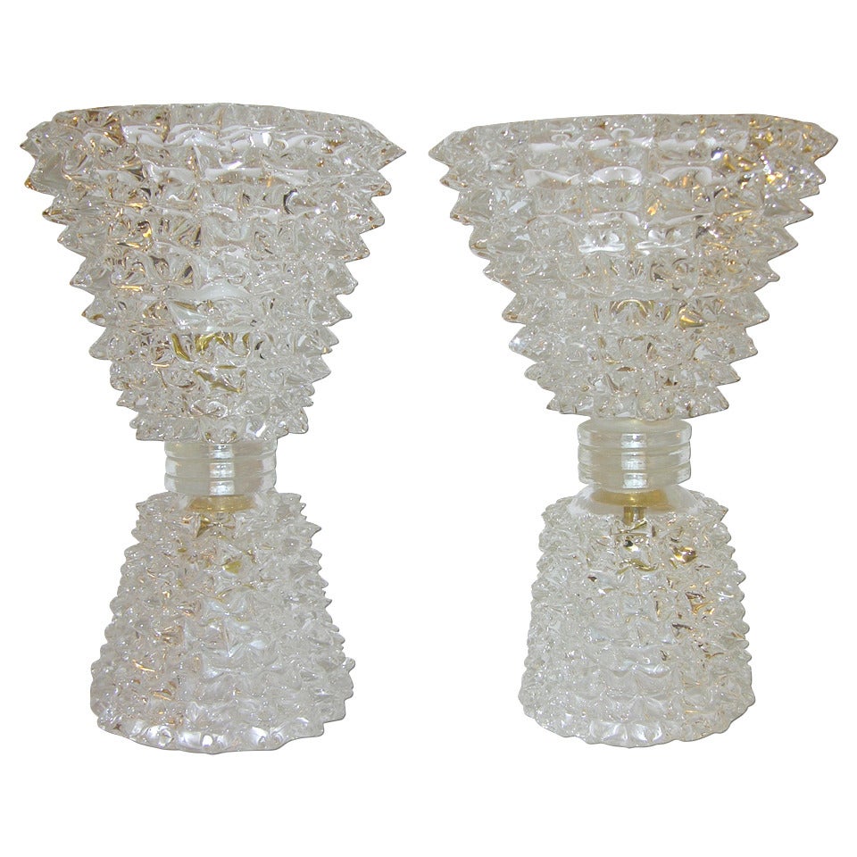 1950s Barovier Rostrato Pair of Double-Illuminated Lamps