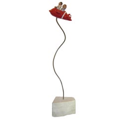 Contemporary Italian Red White Sculpture, Flying Guys in Airplane by Ginestroni