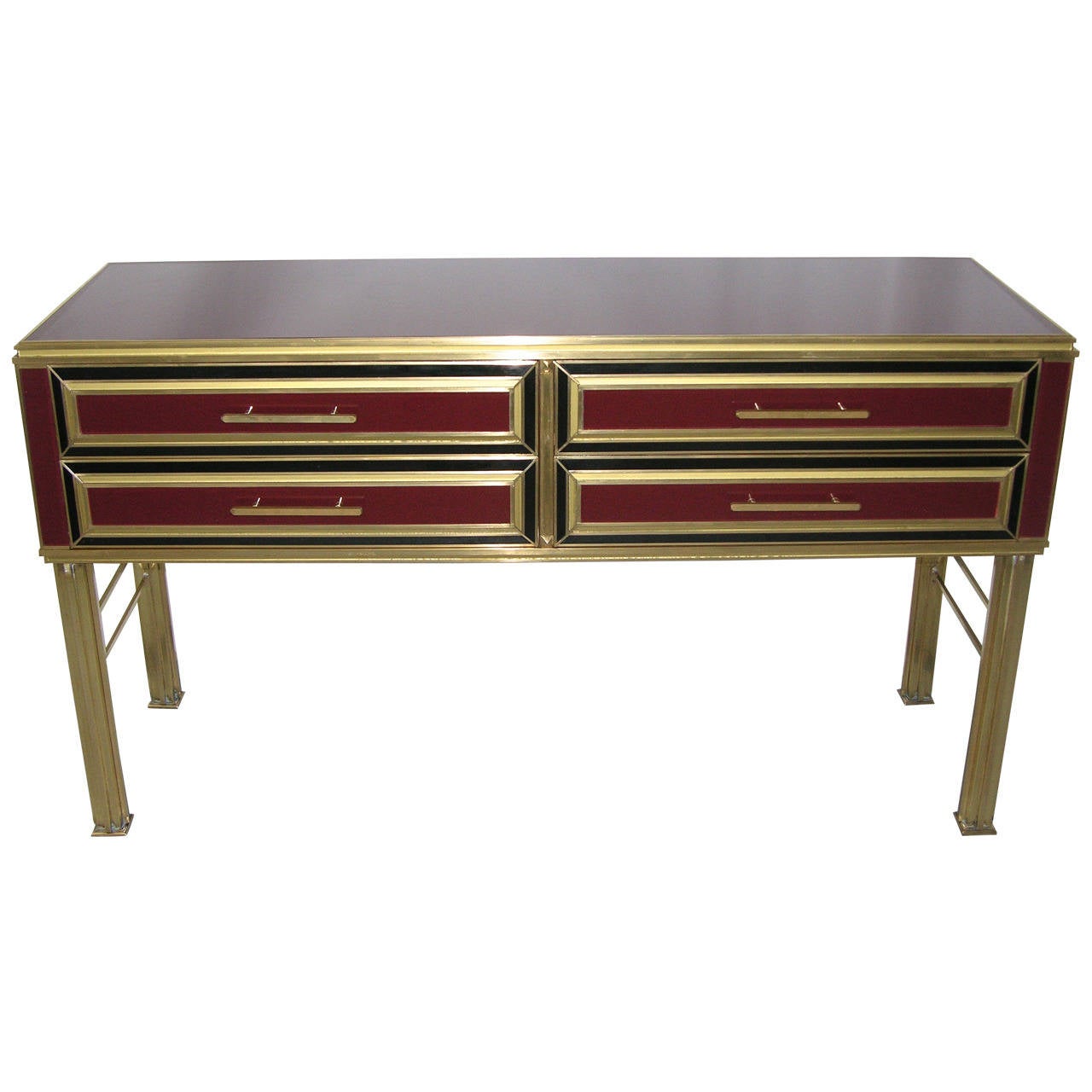 OneofaKind Italian Wine Color Glass Sideboard or Console on Bronze