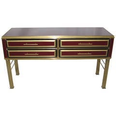 One-of-a-Kind Italian Wine Color Glass Sideboard or Console on Bronze Legs