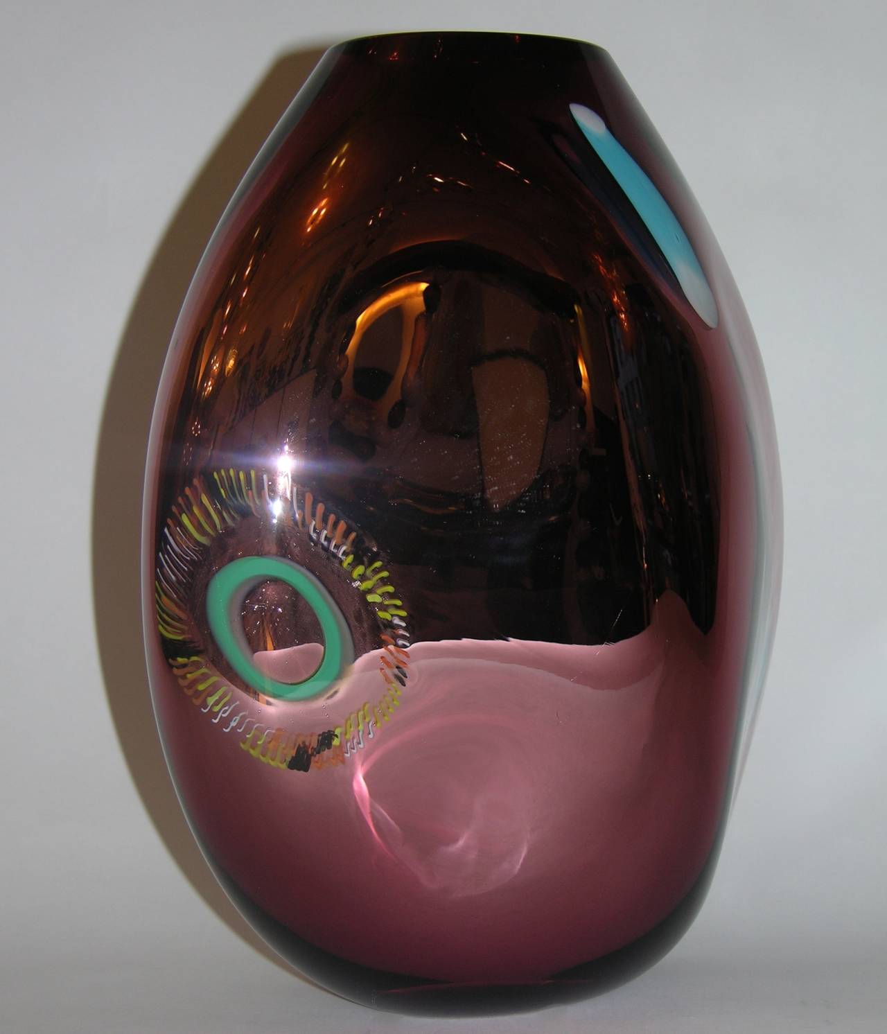 Blown Glass Contemporary Design Plum Mirrored Murano Glass Vase by Davide Dona