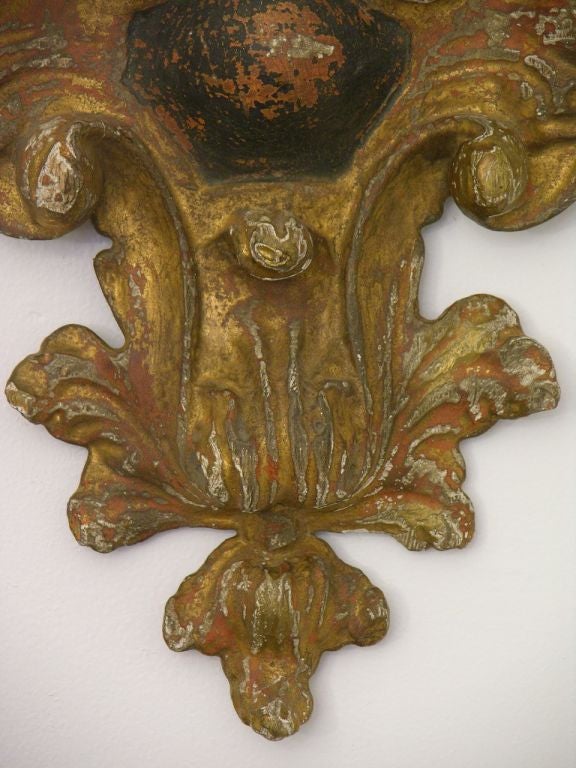 Gilt Italian Antique Pair of Rococo 18th Century Black & Gold Carved Wall Decorations