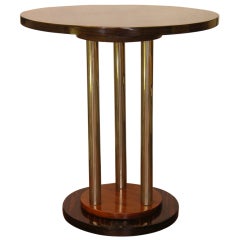 1920s Art Deco Round Side Table in Macassar and Walnut on Chromed Supports