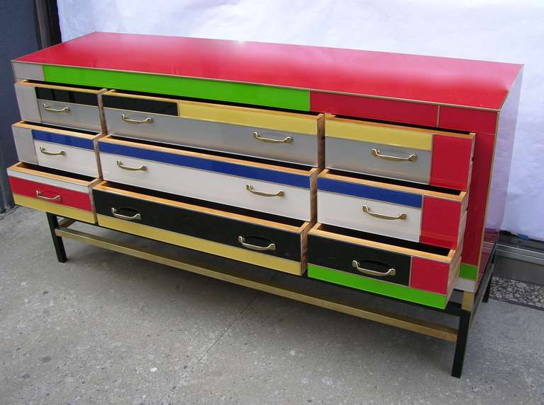 Late 20th Century 1970s Colorful Italian Murano Glass Sideboard/Chest