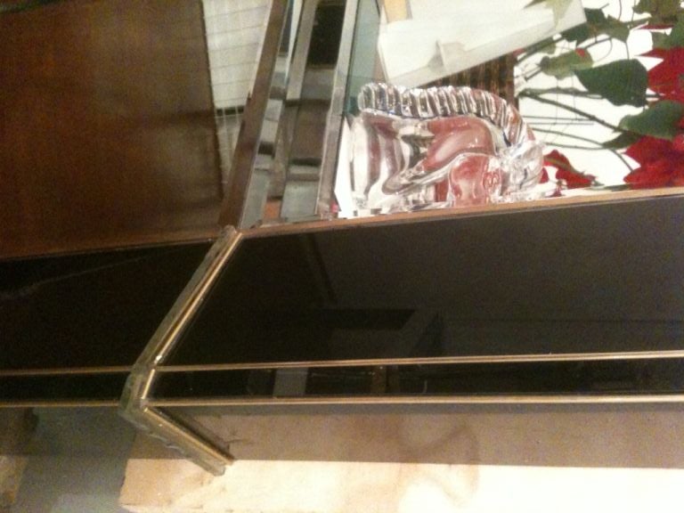 amazing oversized black glass and brass Venetian mirror 3