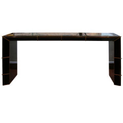 Superb Italian Design Vintage Console in Black Glass and Brass