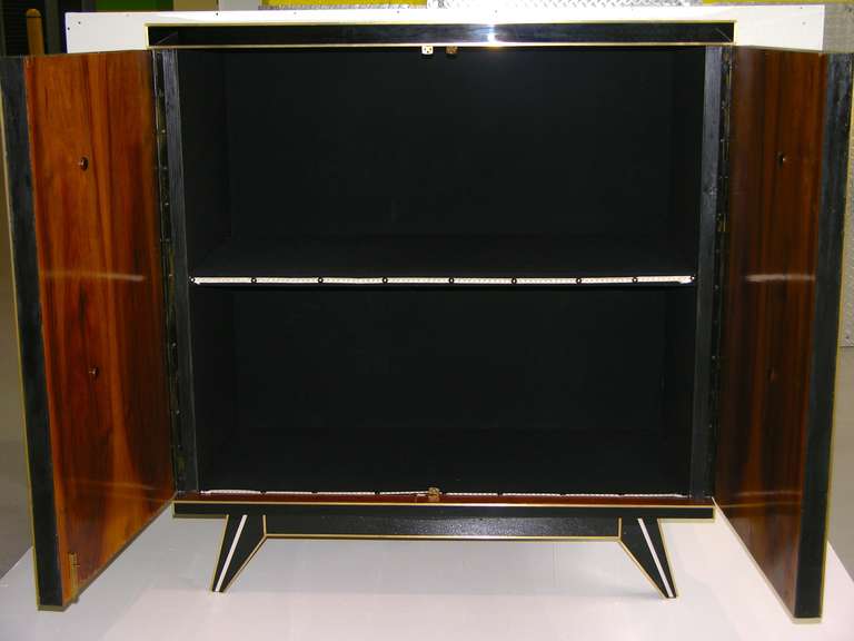 Outstanding 1960s Italian Pair of Black and White Murano Glass Cabinets with Bronze Knuckle Handles 1