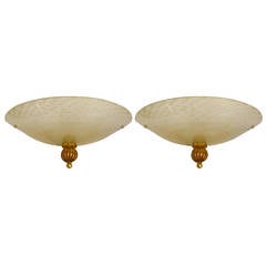 1960s Italian Art Deco Design Pair of Murano Glass Sconces with Gold