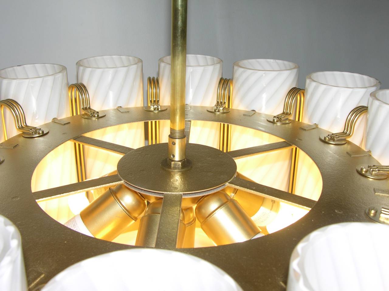 Airy Italian Gold and White Murano Glass Chandelier 3