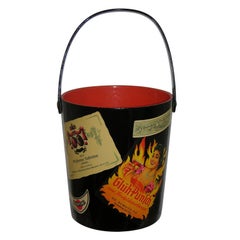 1950s German Black and Red Lacquered Barware Ice Bucket with Wine Labels Decor