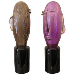 Italian Modernist Pair of Head Glass Sculptures by Sergio Rossi