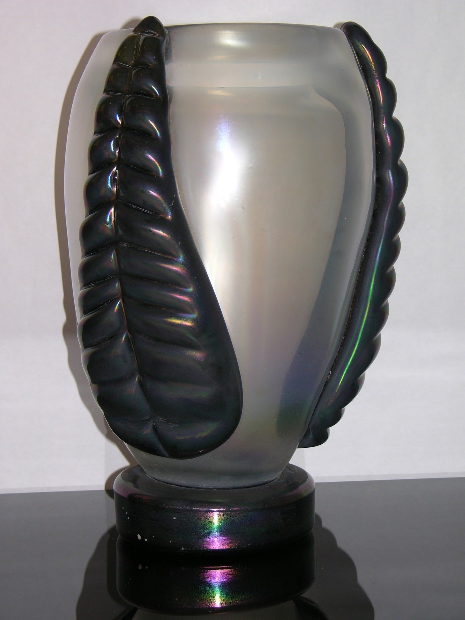 Vintage Italian Pair of Iridescent Murano Glass Vases