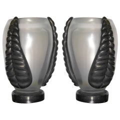 Vintage Italian Pair of Iridescent Murano Glass Vases
