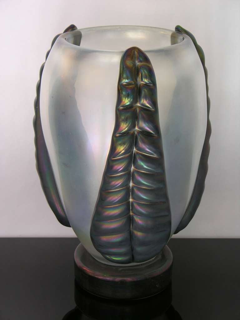 Blown Glass Vintage Italian Pair of Iridescent Murano Glass Vases